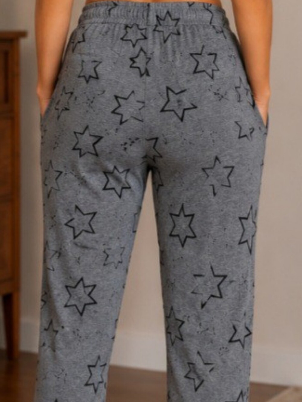 Gray Star Print Lounge Pants | Cozy Soft Pajama Bottoms - Picture 2 of 3